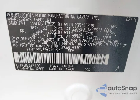 2014 Toyota Rav4 Limited из США, поврежденный, VIN 2T3DFREV6EW215197